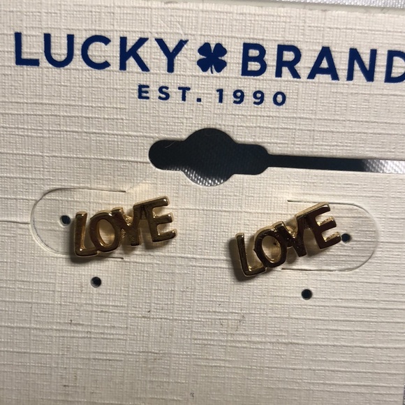 Lucky Brand Gold Tone LOVE In Print Stud Earrings NWT - Picture 2 of 10